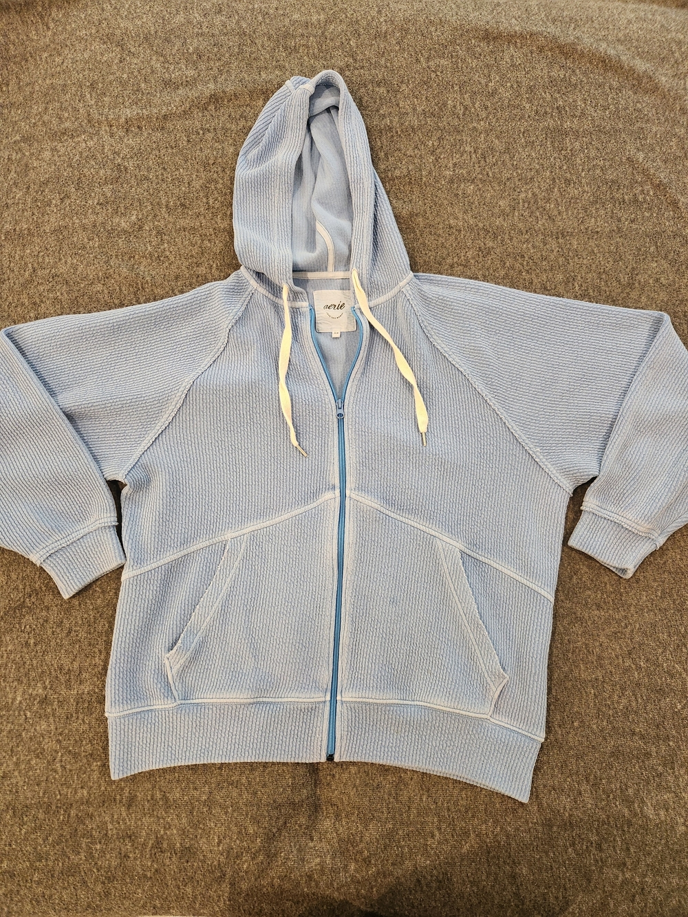aerie Light Blue Hooded Zip-Up Sweatshirt Womans Small